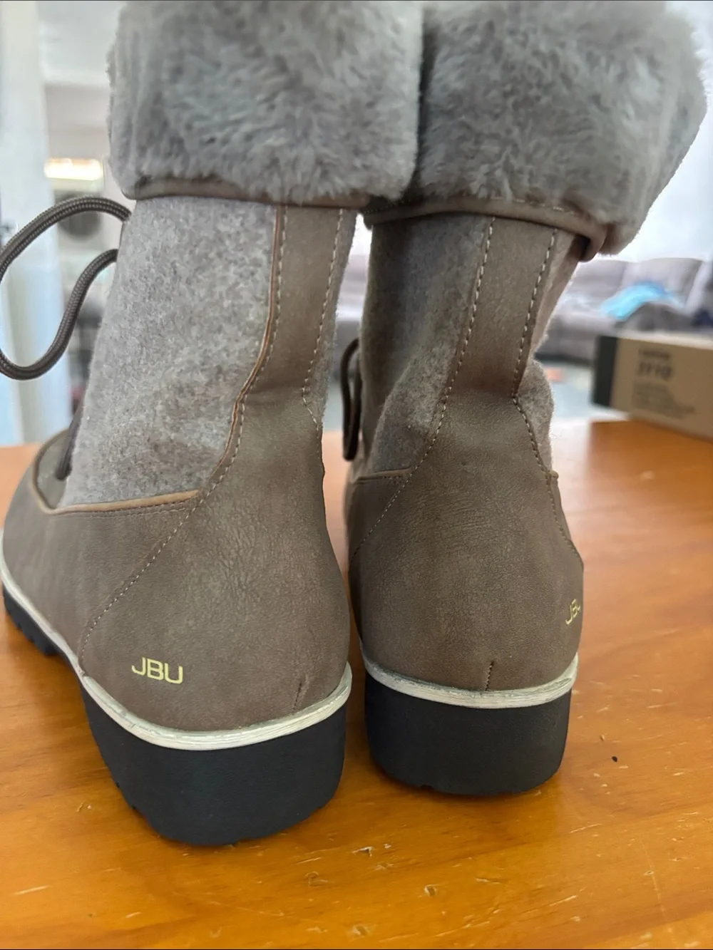 JBU Gray Faux-Fur Lace-Up Winter Boots with Pom Detail